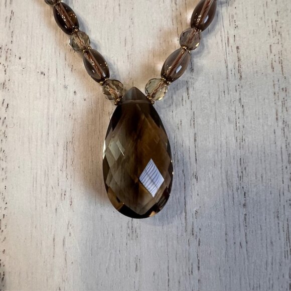 Vintage Smokey Quartz and 14K Gold Beaded Necklace, Healing Jewelry Necklace - Picture 15 of 16